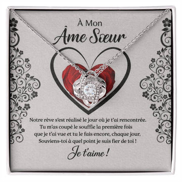 À mon âme sœur / Collier nœud d'amour avec carte message / Cadeau pour elle