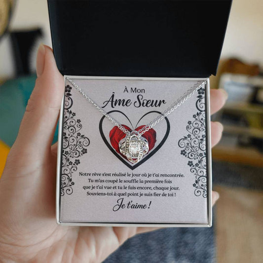 À mon âme sœur / Collier nœud d'amour avec carte message / Cadeau pour elle